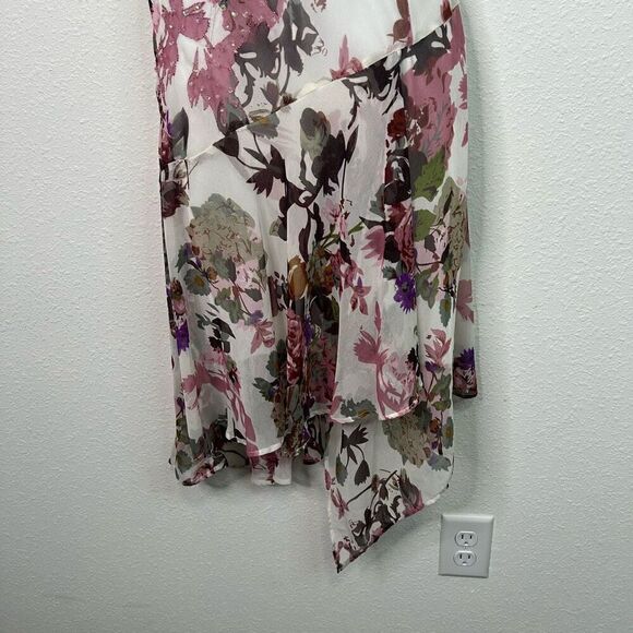 Y2K Fairy Whimsigoth Romantic Asymmetrical Cowl Midi Dress Size S Floral - Picture 3 of 16
